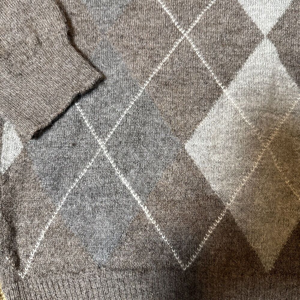 Daniel Cremieux Argyle Alpaca V Neck Sweater Made in Peru Brown M Preppy (read) - Picture 11 of 14